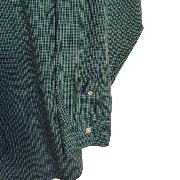 Chaps Mens 3XLT Easy Care Button-Down Green and Blue Plaid Long Sleeve Shirt - Picture 6 of 7